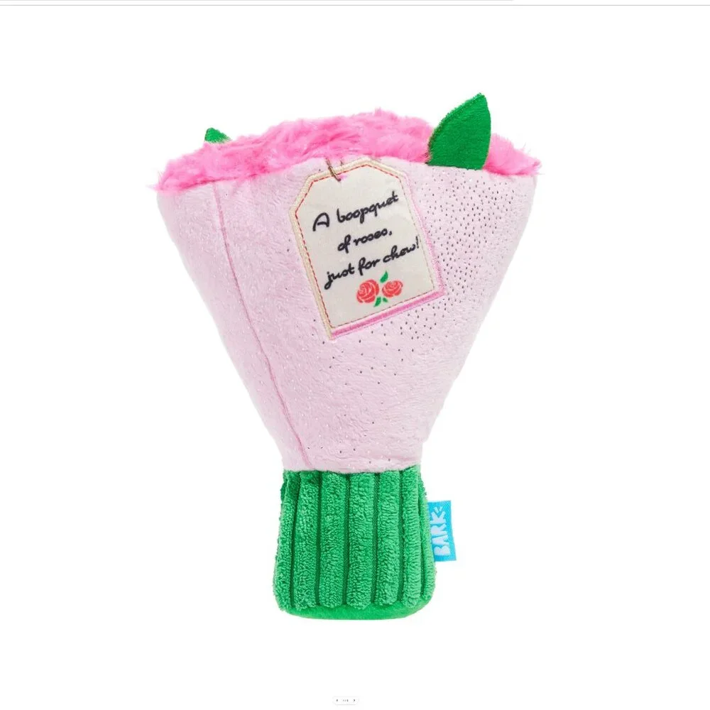 NWT BARK Boopquet of Roses Bouquet of Flowers Dog Toy, Pink & Green, M-L 20+ lbs